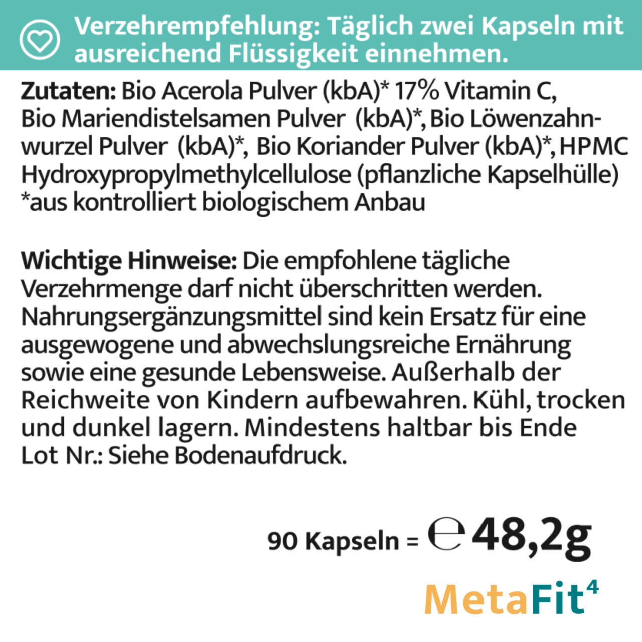 HistaFit MetaFit4 Zutaten